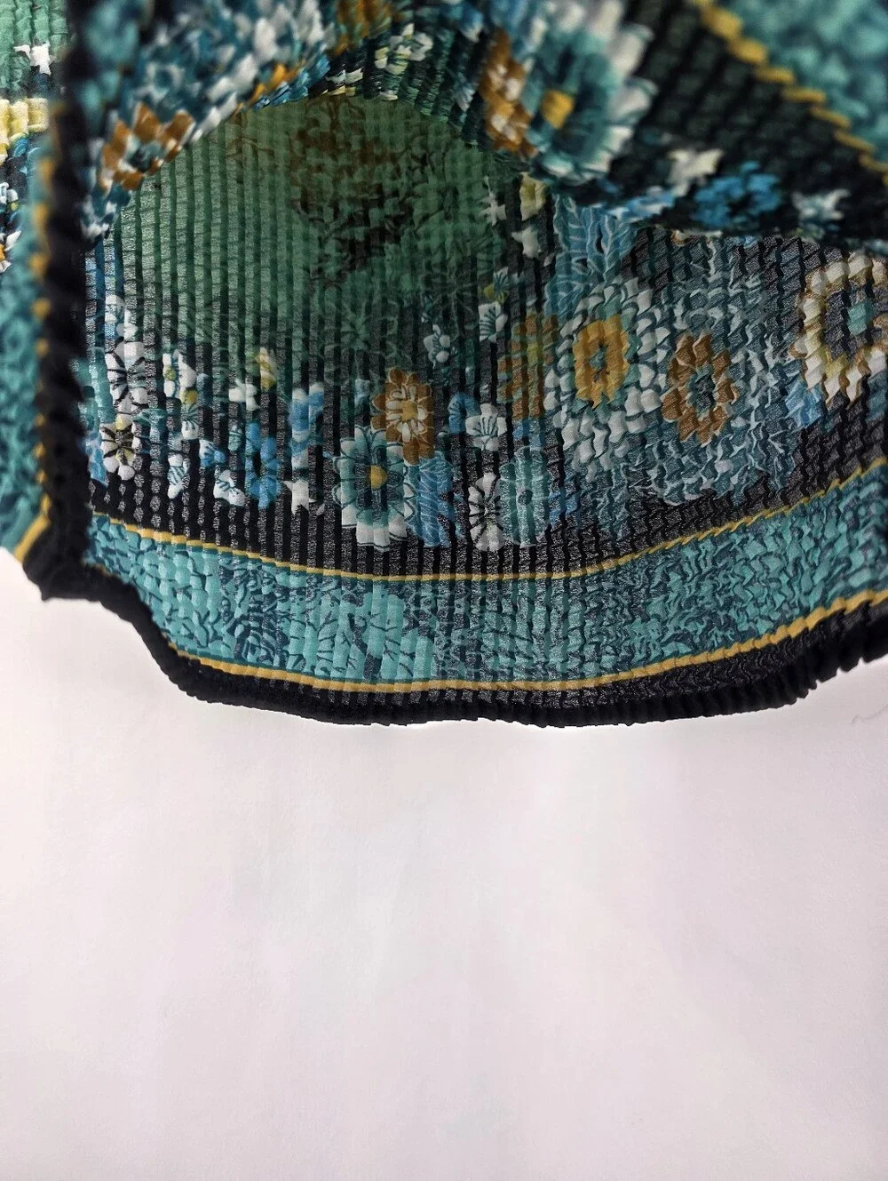 Le Grange Y2K Women's Size Medium Waffle Stretch Blouse Crinkle Blue Floral 2000 - Picture 9 of 14